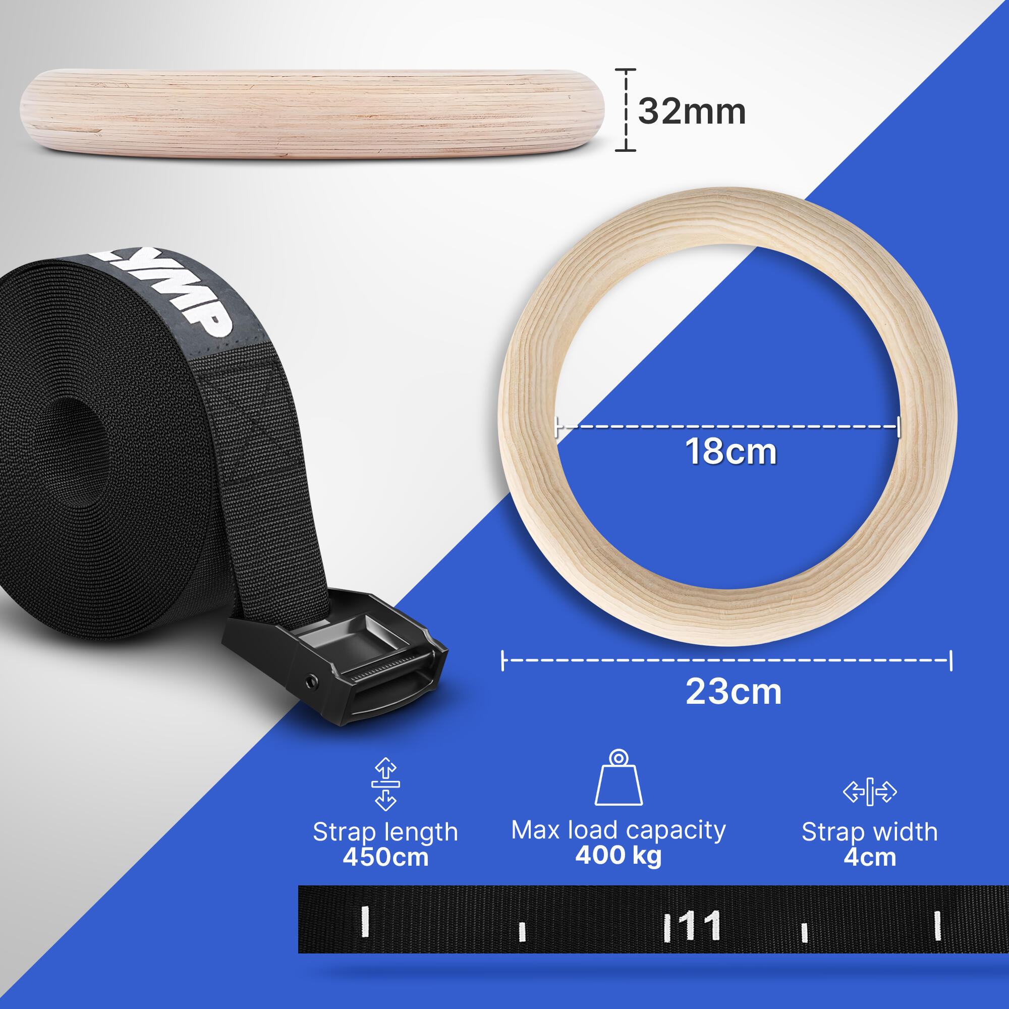 Set d'anneaux de gymnastique- Gym Rings en bois, anneaux de avec sangle réglable 2/6