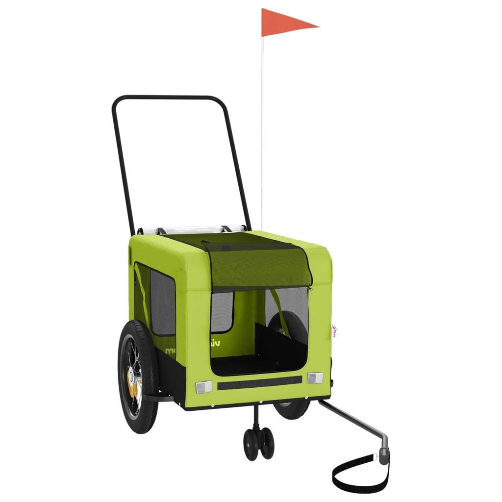 Remorque à vélo pour chien en tissu Oxford vert et noir 2/4