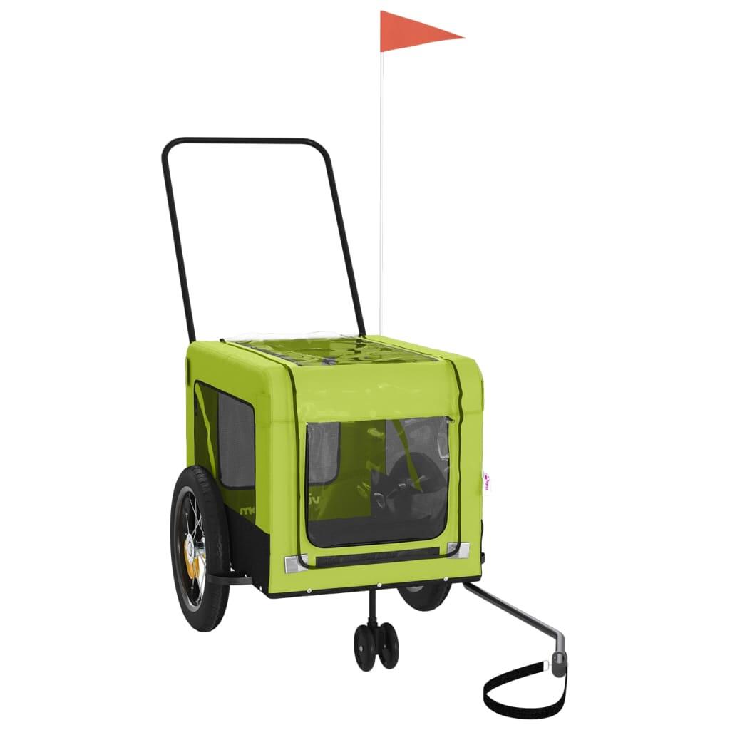 Remorque à vélo pour chien en tissu Oxford vert et noir 3/4