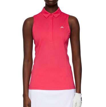 J. Lindeberg Dena Sleveless Top, Polo de golf sans manches pour femmes, Fuchsia 2/4