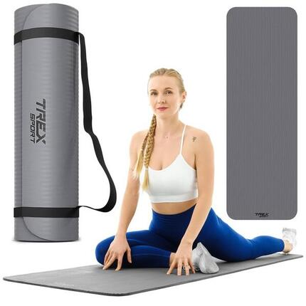 Tapis de fitness yoga et pilates 10 mm Trex Sport 180×60 cm gris