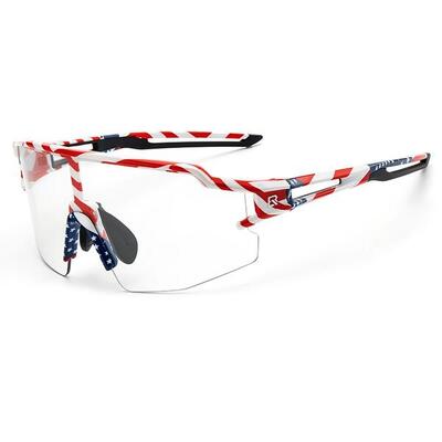 Photochrome Fahrradbrille mit UV-Schutz und USA-Motiv - Weiß