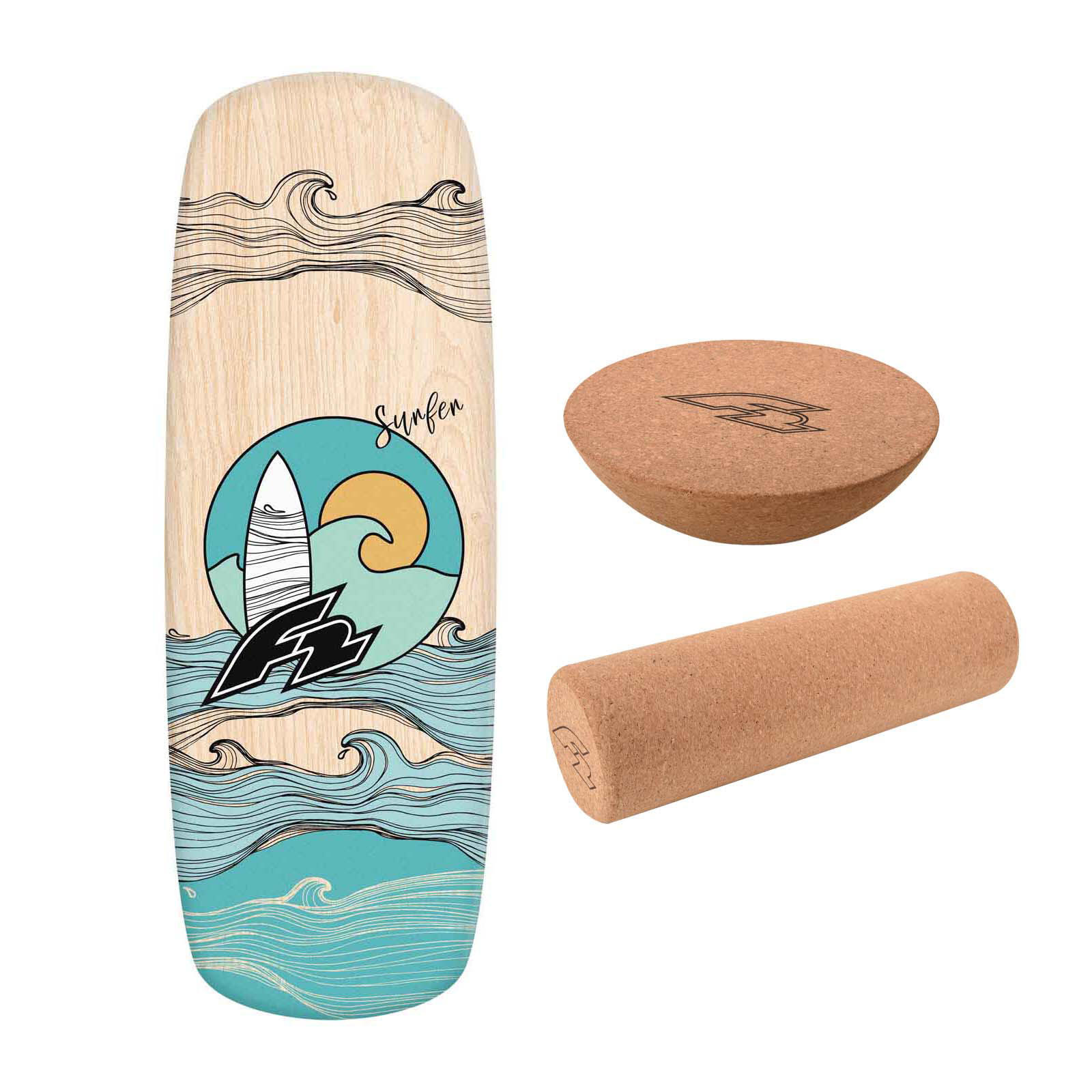 F2 F2 Set Balance Board Pill 86x30cm + Halbkugel und Korkrolle