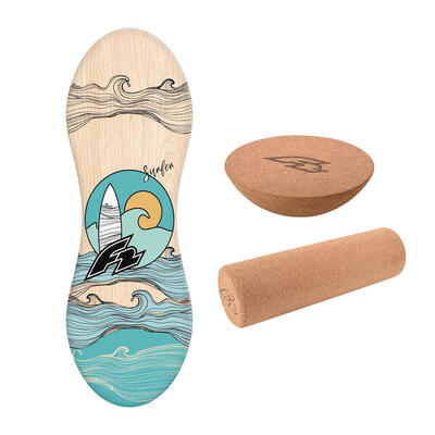 F2 Set Balance Board Peanut 86x32cm + Halbkugel und Korkrolle