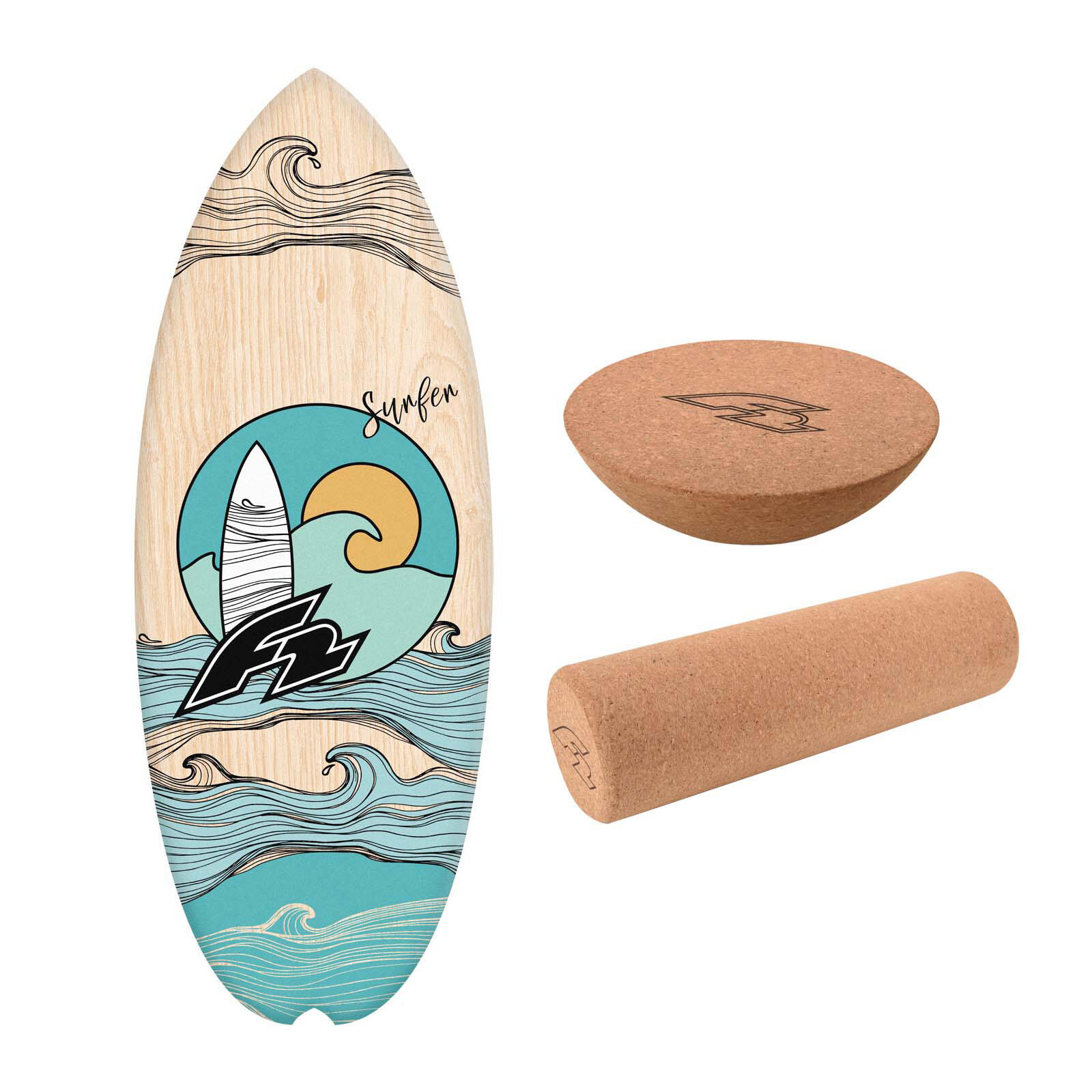 F2 F2 Set Balance Board Halfshell 88x32cm + Halbkugel und Korkrolle
