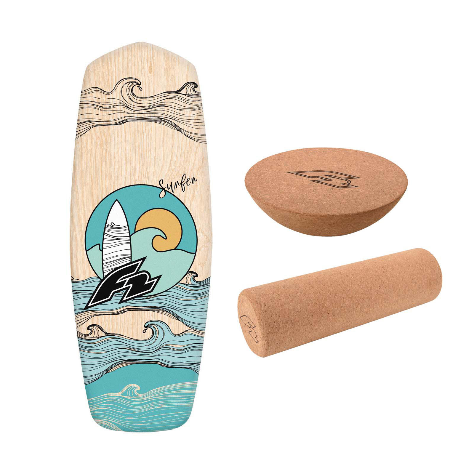 F2 F2 Set Balance Board Tompstone 74x27cm + Halbkugel und Korkrolle