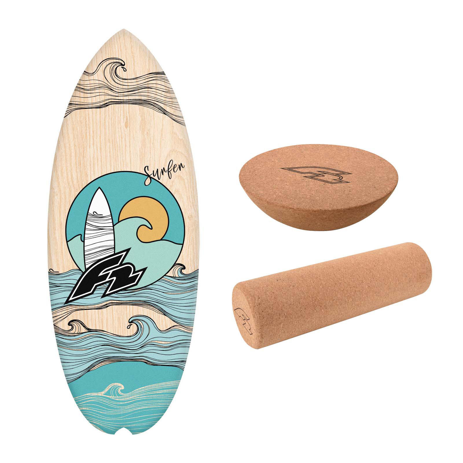 F2 F2 Set Balance Board Halfshell 80x30cm + Halbkugel und Korkrolle