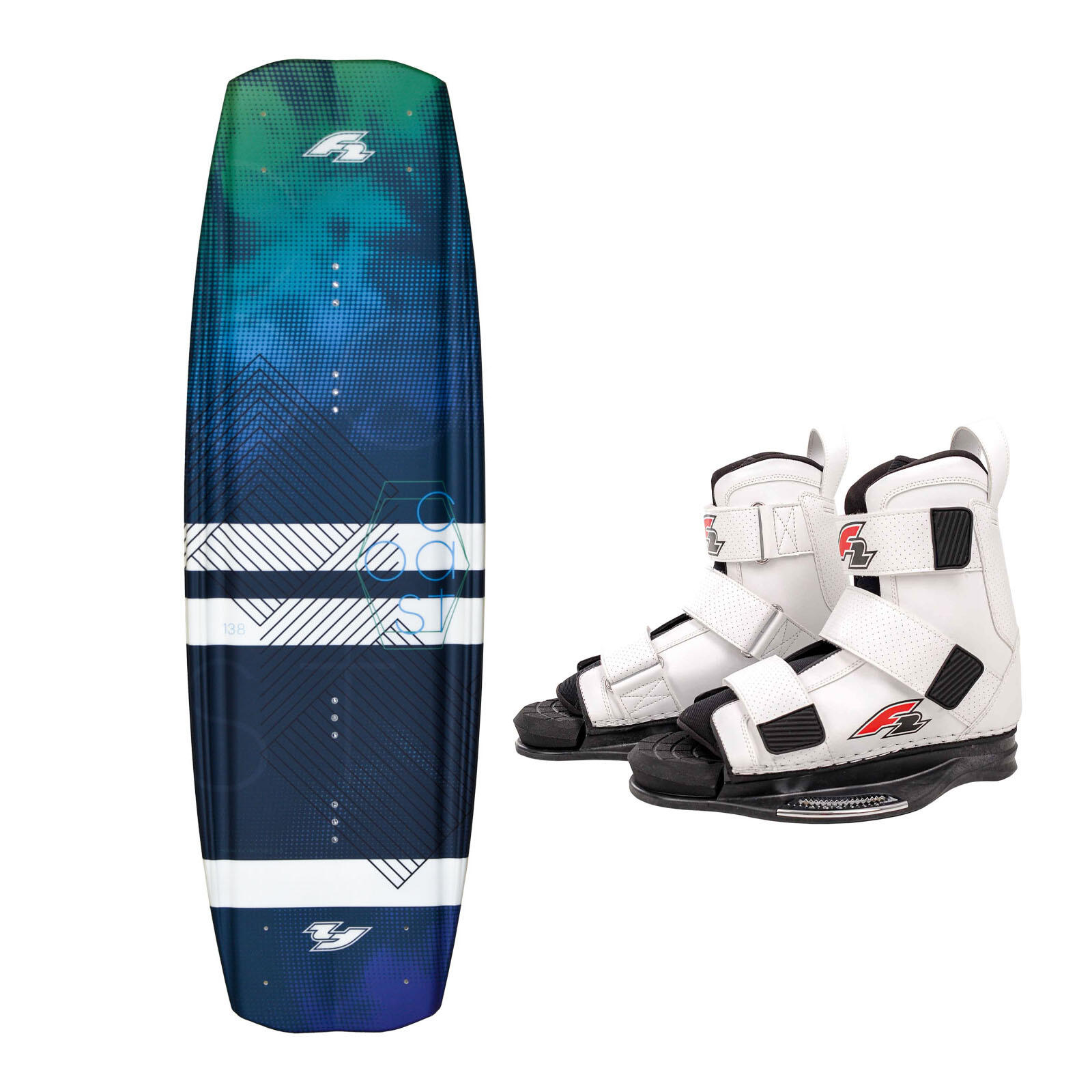 F2 Set Wakeboard Coast Ocean 144cm mit Wakebindung Team Boot L/XL 1/4