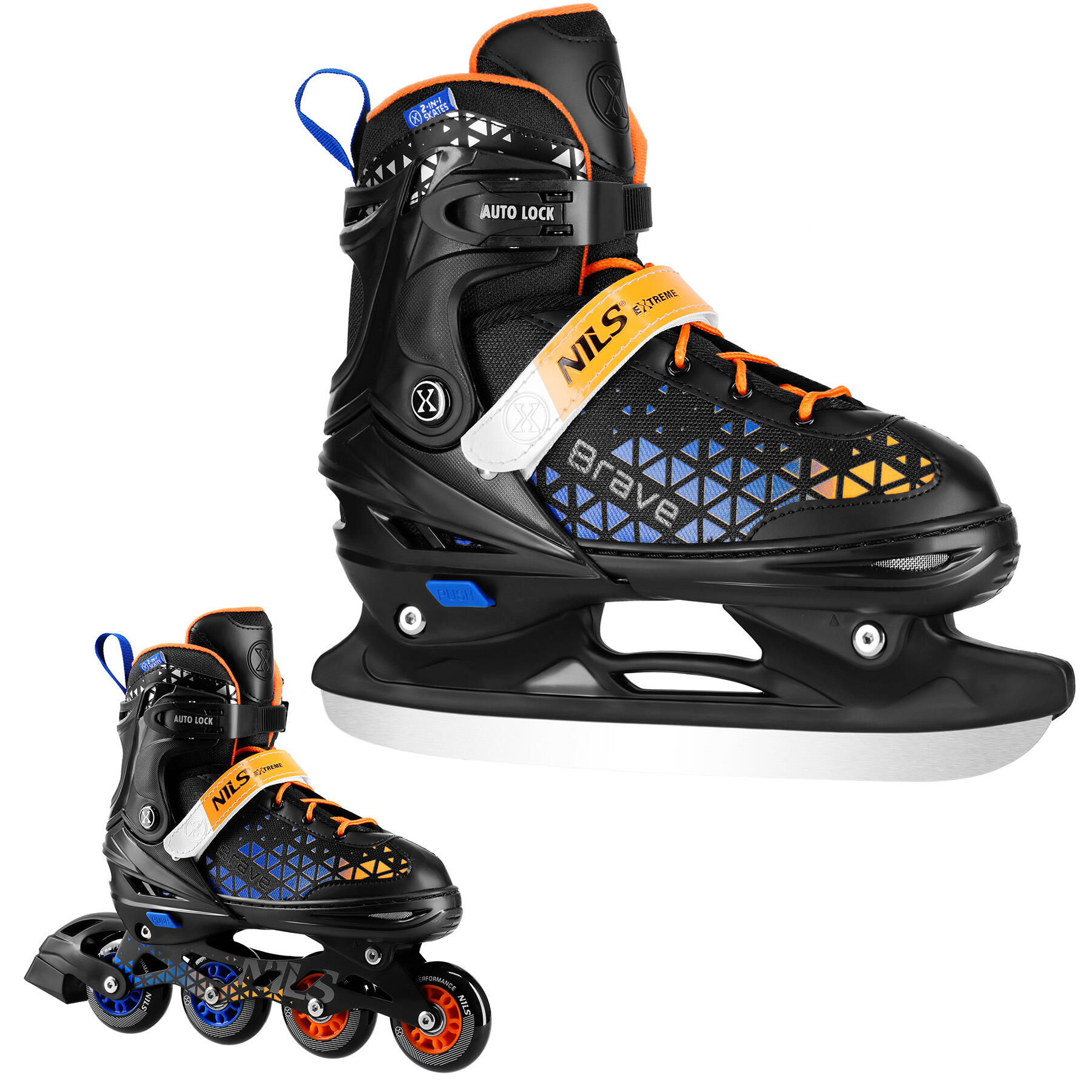 NILS EXTREME Brave Nils Extreme NH18190A 4-in-1 inline skates met hockey skate plaat