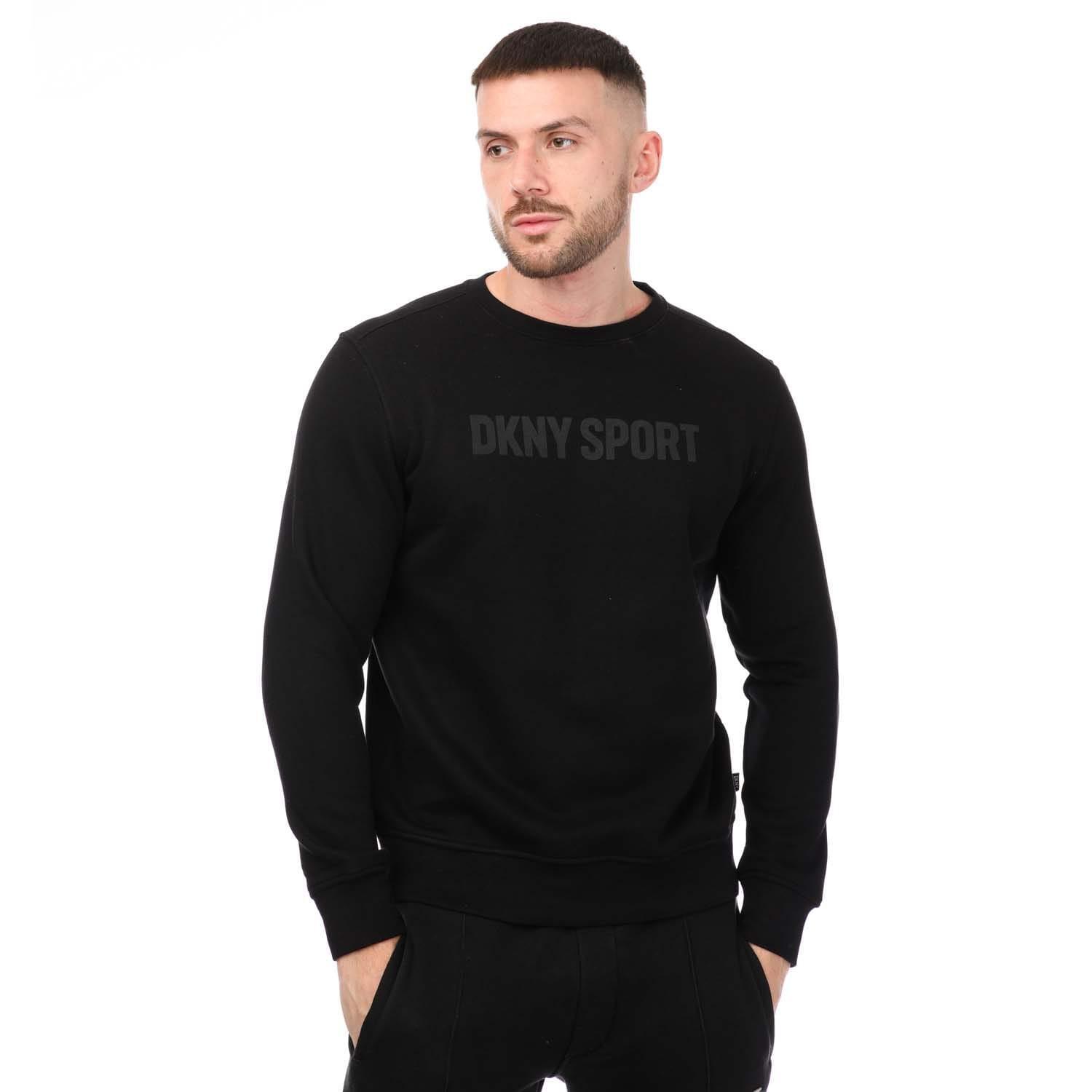 DKNY Mens Tonal Logo Crew Neck Sweatshirt (Black)