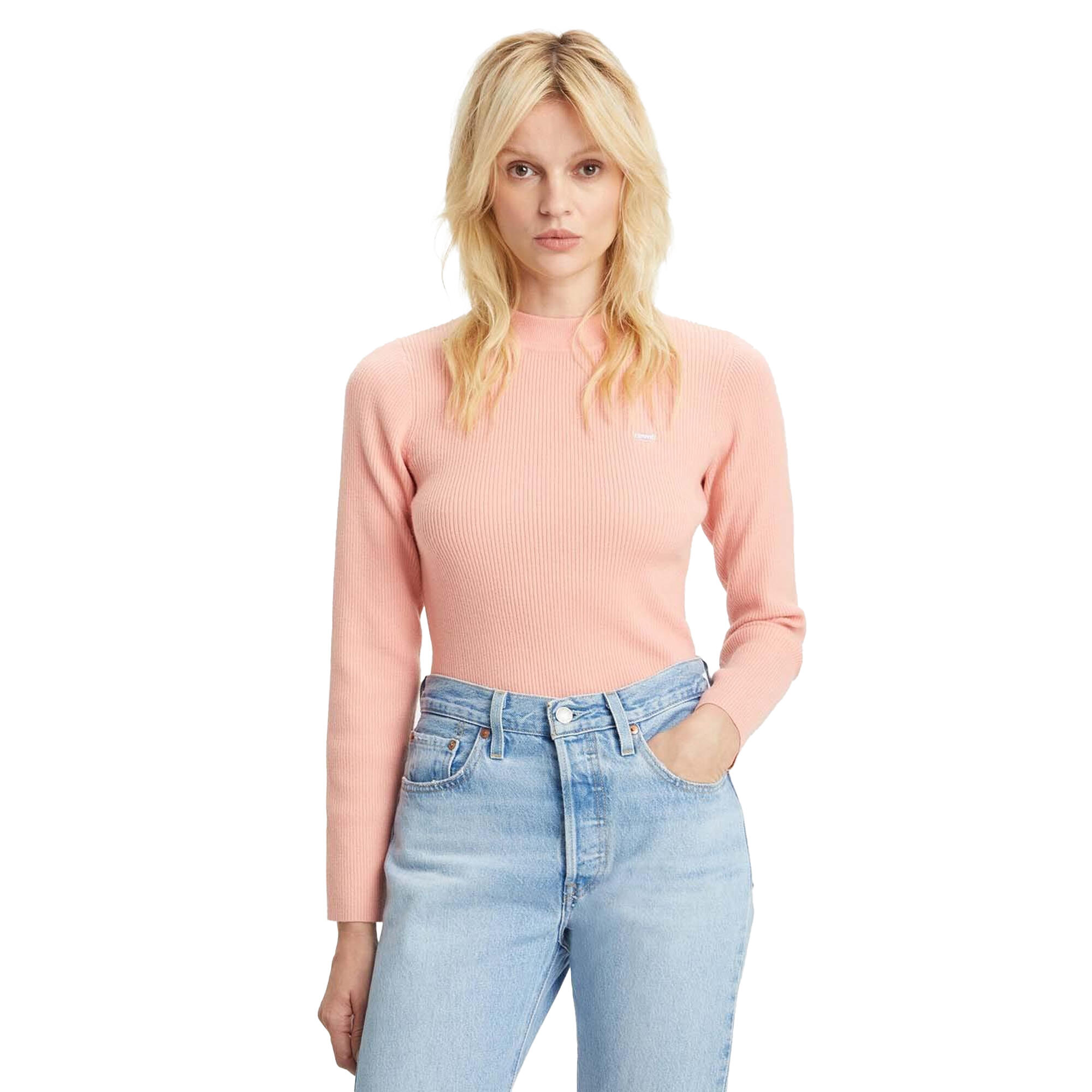 Womens/Ladies Ribbed Crew Neck Sweatshirt (Pink) 1/3