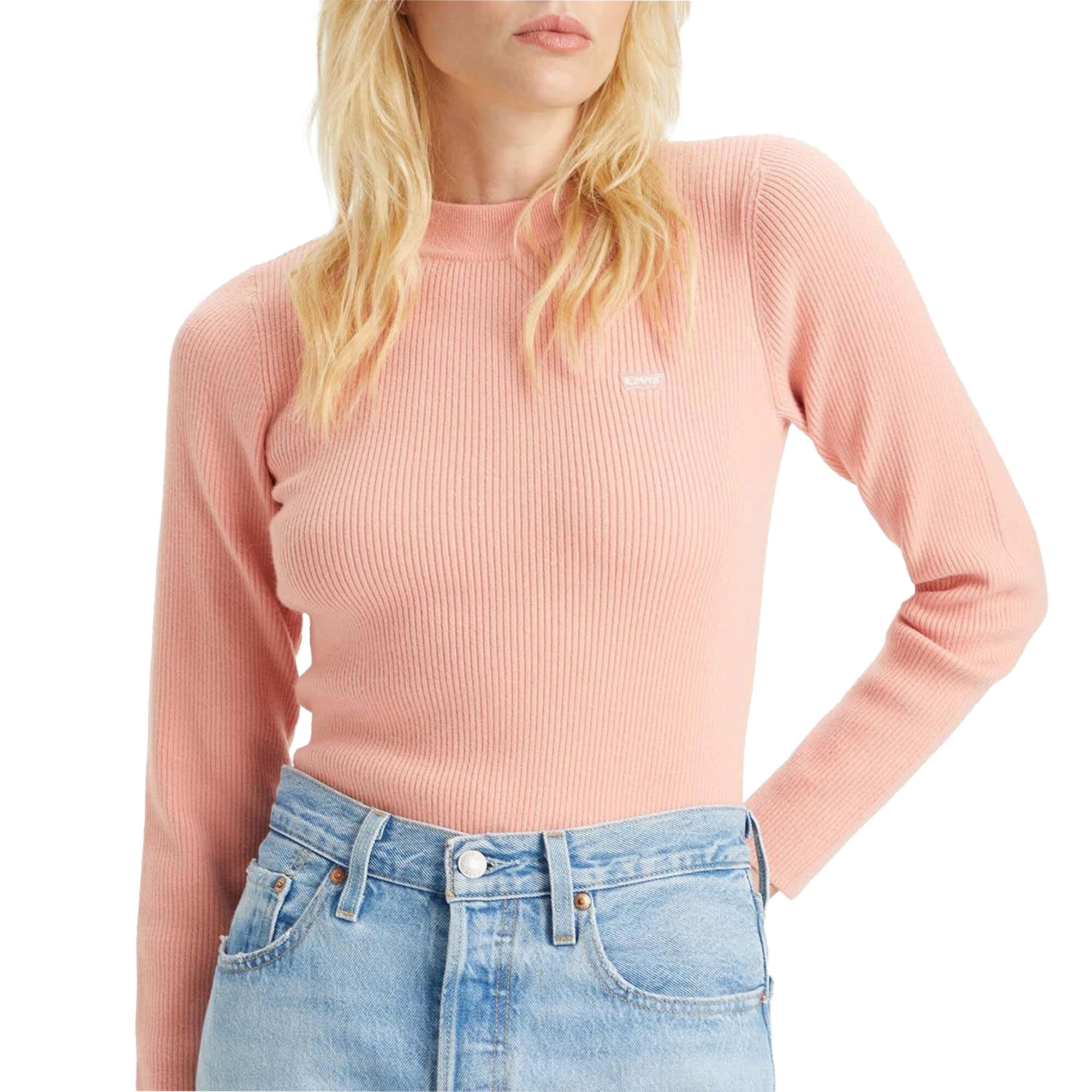 Womens/Ladies Ribbed Crew Neck Sweatshirt (Pink) 3/3
