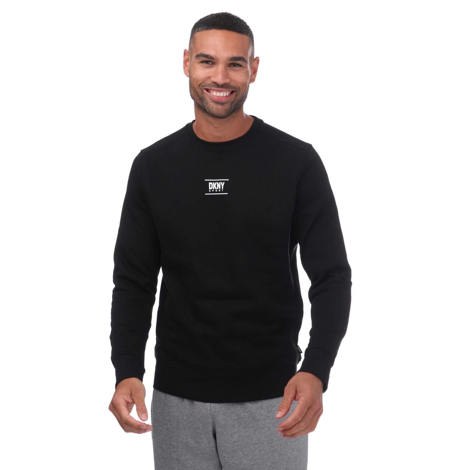 DKNY Mens Logo Printed Crew Neck Sweatshirt (Black)