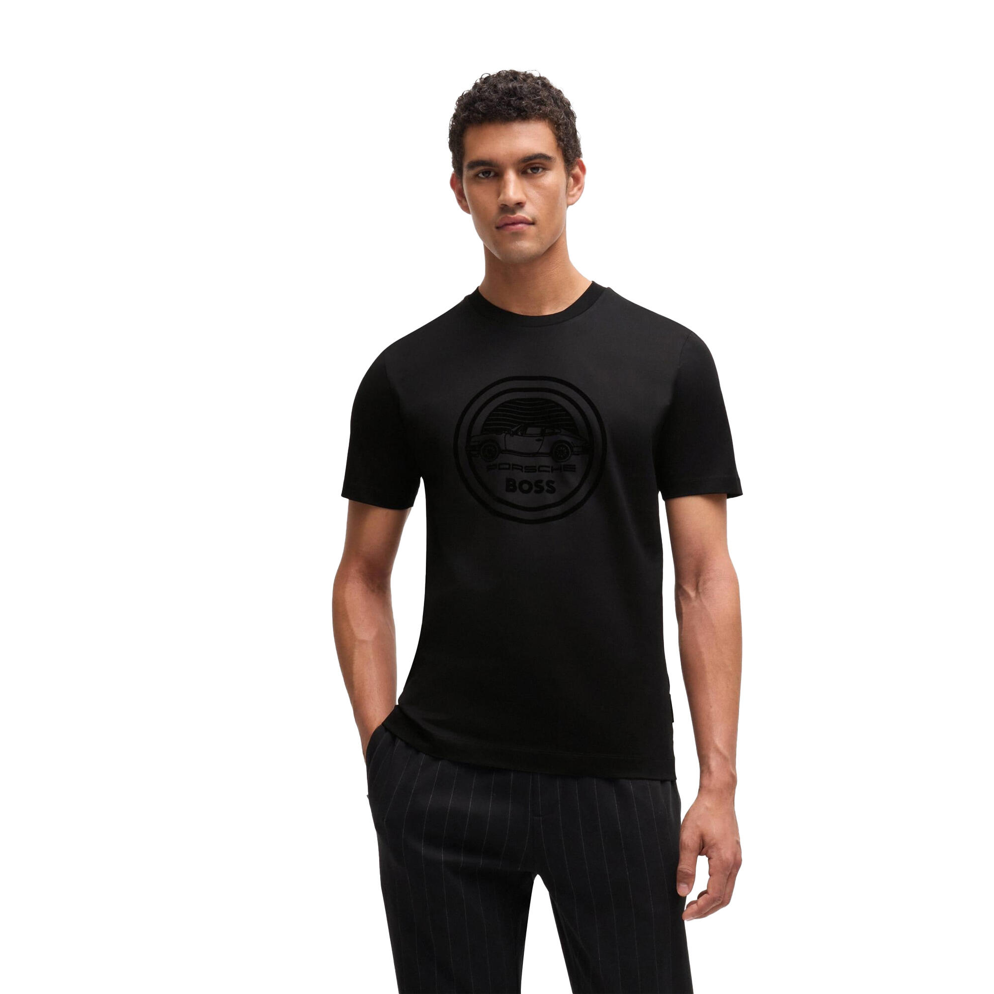 HUGO BOSS Mens Porsche x Boss Mercerised Cotton TShirt (Black)
