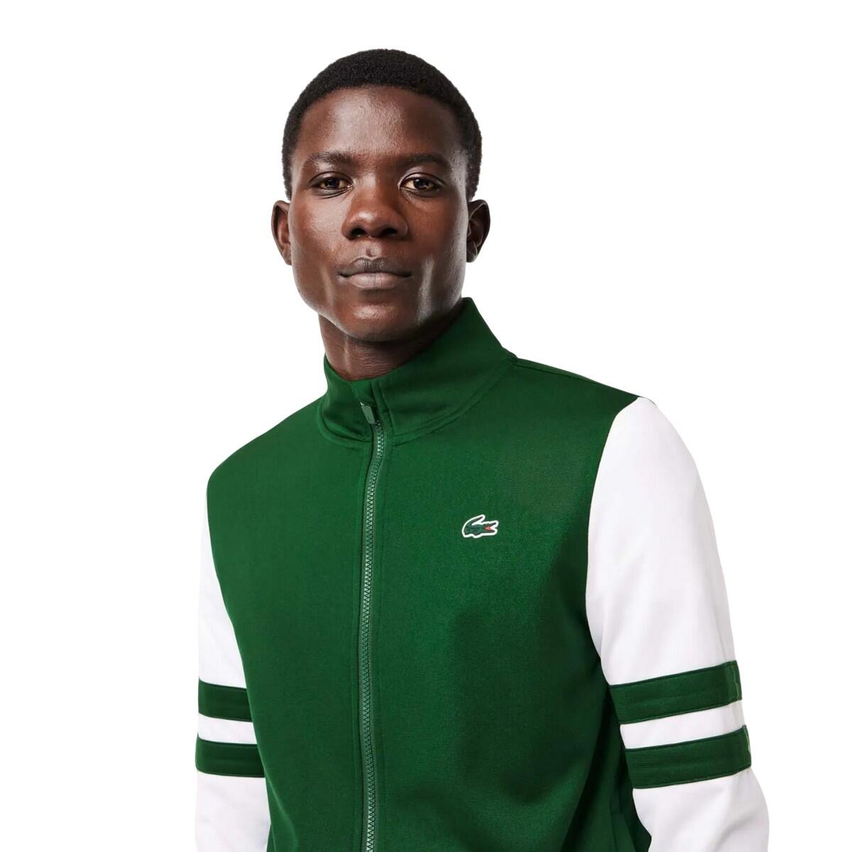 Unisex Adult Sportsuit Striped Tennis Jacket (Green/White) 3/4