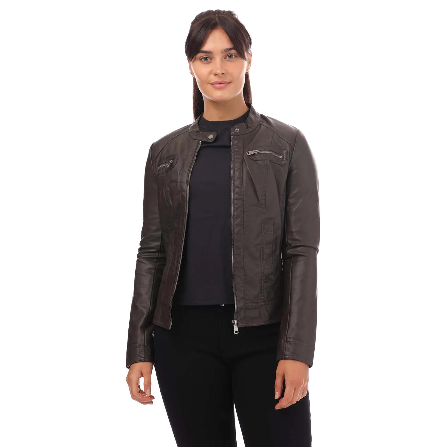 ONLY Womens/Ladies Bandit Faux Leather Biker Jacket (Chocolate)