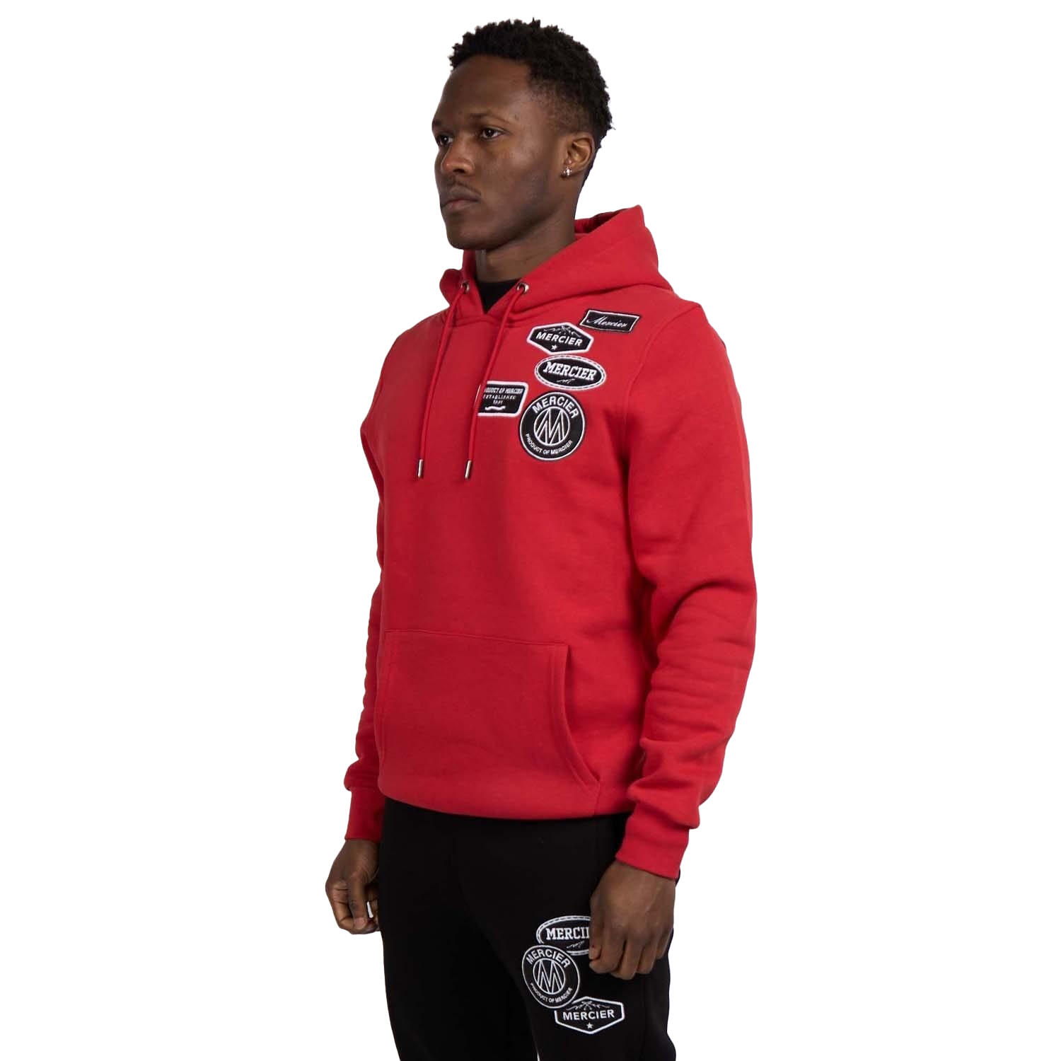 MERCIER Mens Mono Badge Hoodie (Red)