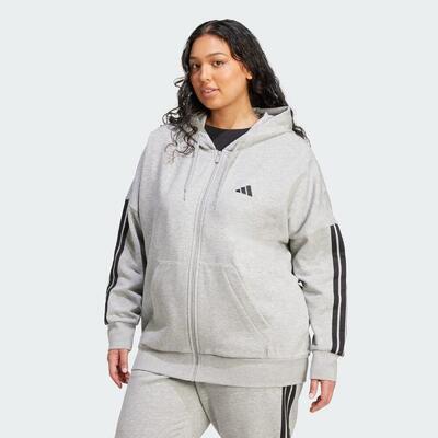 Essentials 3-stripes full-zip fleece hoodie (grote maat)