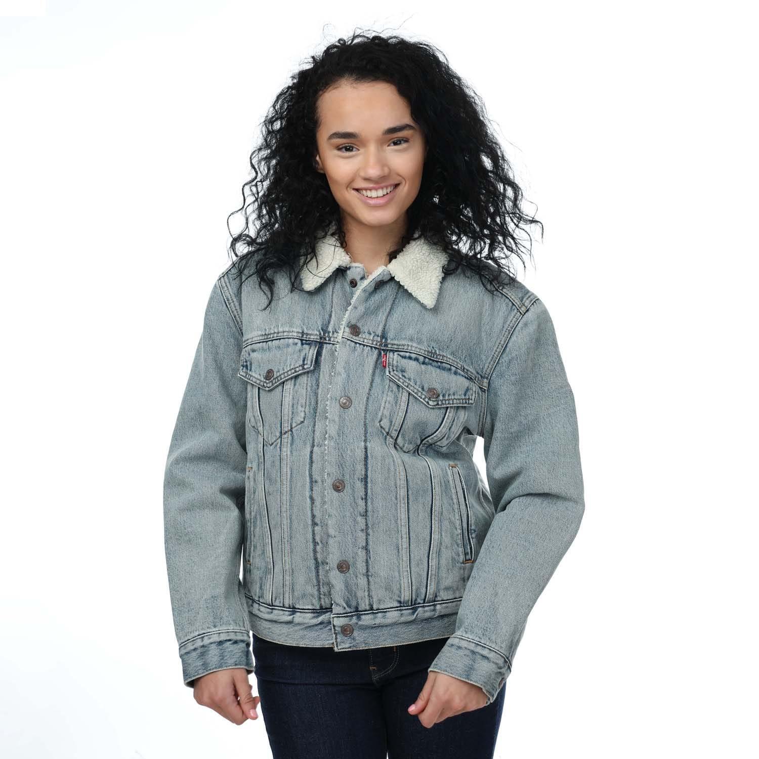 Womens/Ladies ExBoyfriend Sherpa Trucker Jacket (Denim) 1/4
