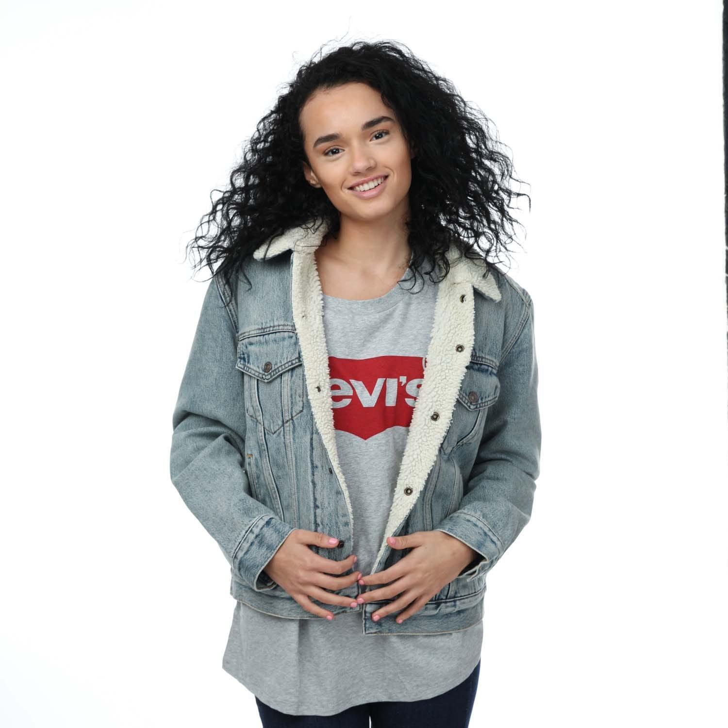 Womens/Ladies ExBoyfriend Sherpa Trucker Jacket (Denim) 4/4