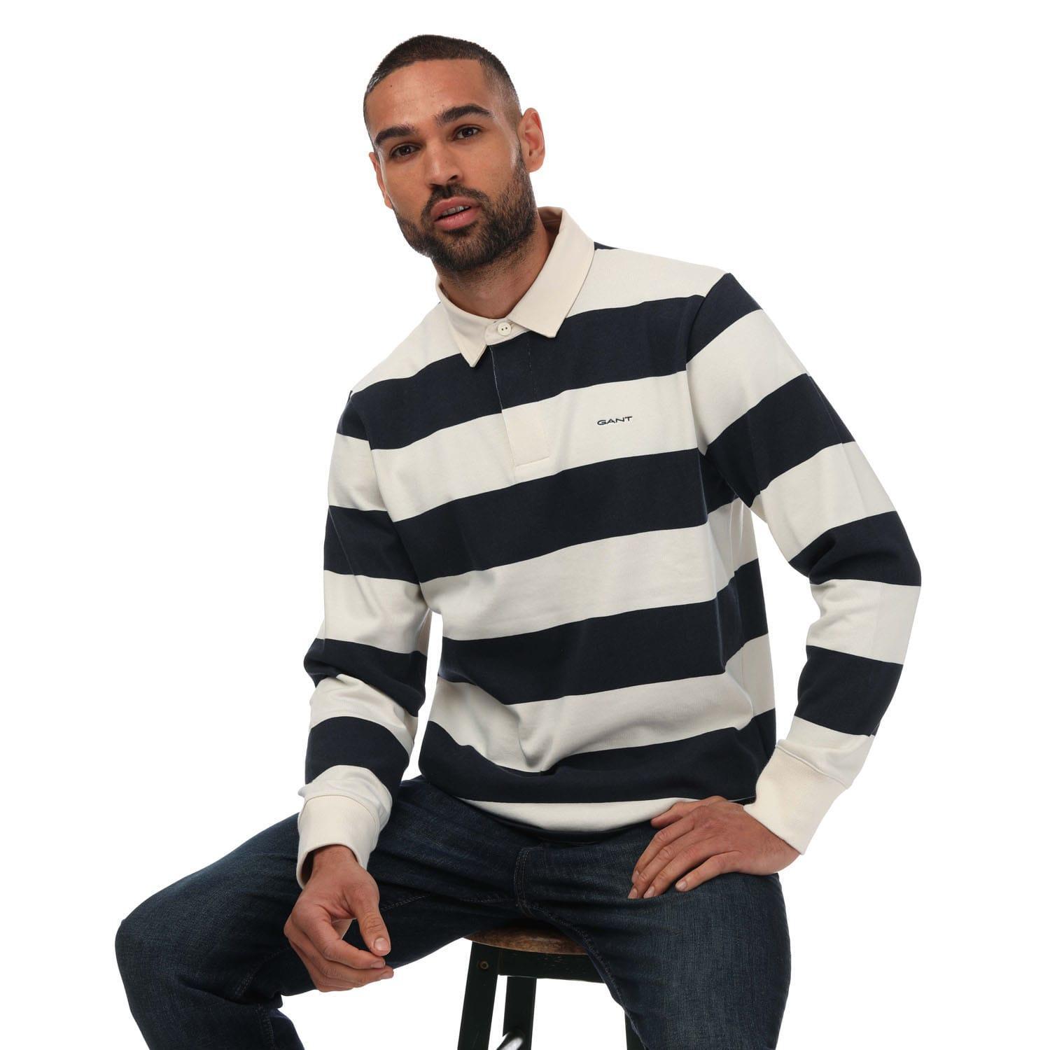 Mens Heavy Rugger Block Stripe Polo Shirt (Blue) 3/3