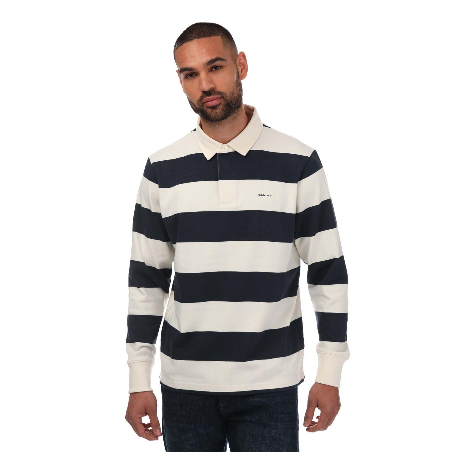 Mens Heavy Rugger Block Stripe Polo Shirt (Blue) 1/3