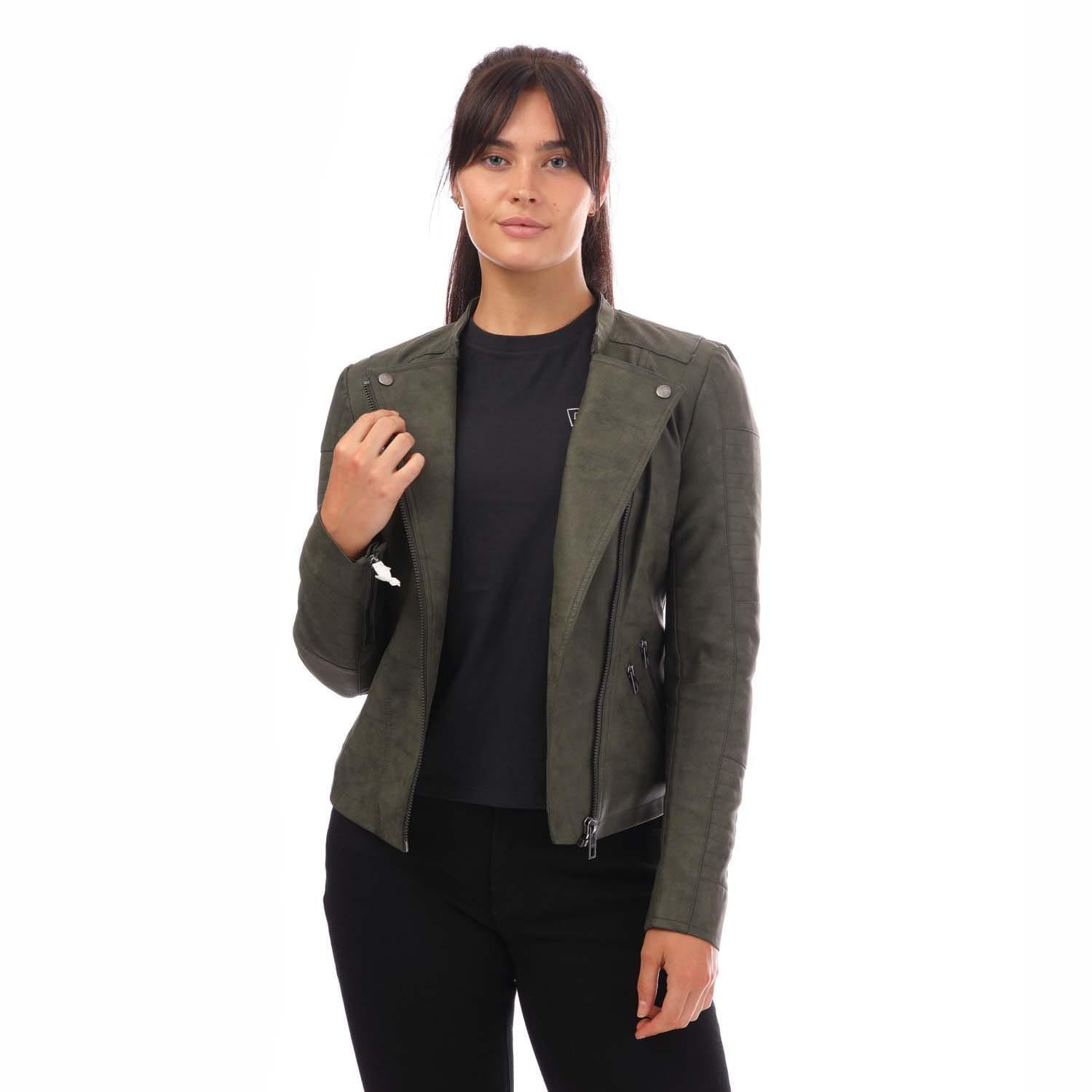 ONLY Womens/Ladies Ava Faux Leather Biker Jacket (Green)