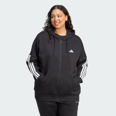Essentials 3-stripes full-zip fleece hoodie (grote maat)
