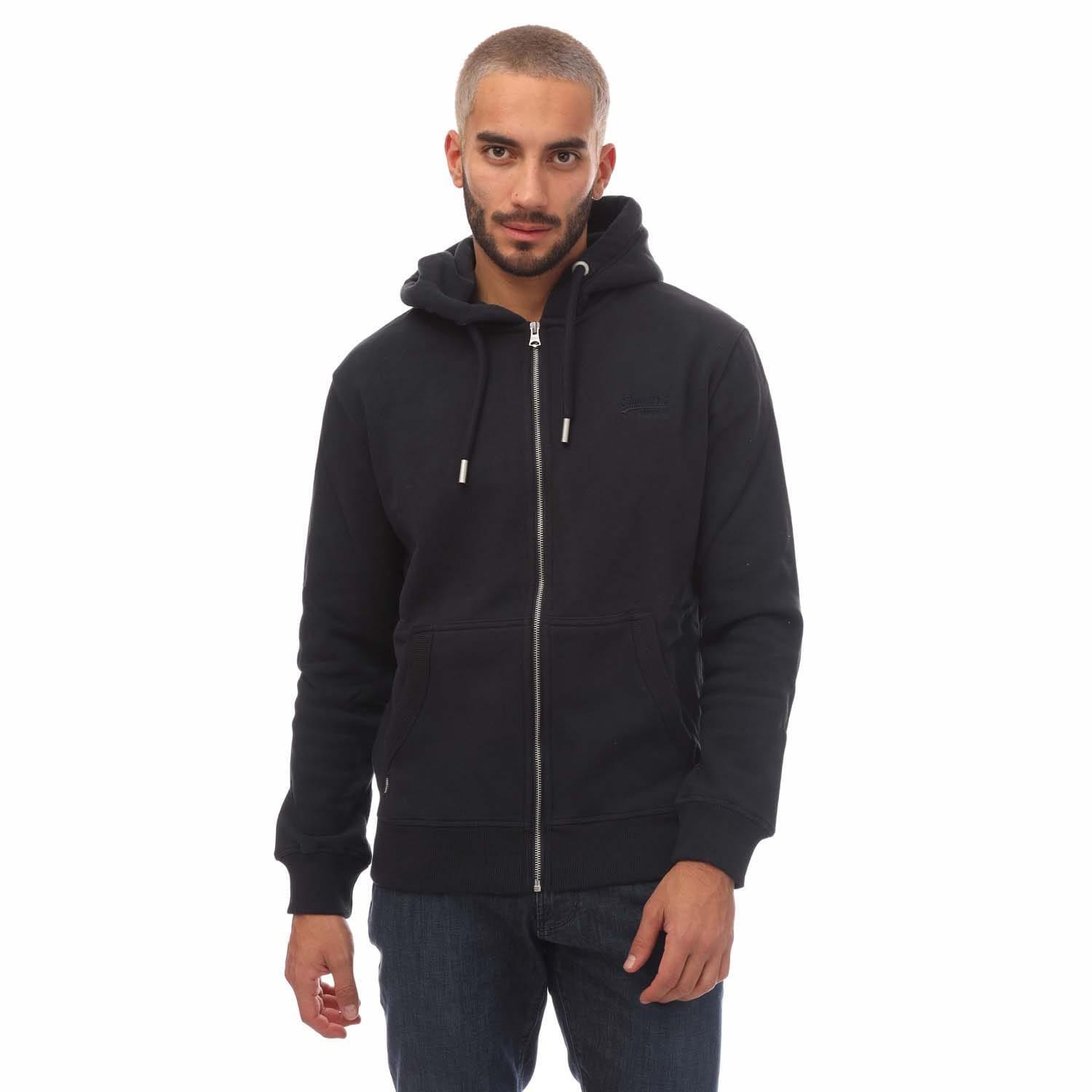 Mens Embroidered Logo Vintage Full Zip Hoodie (Navy) 1/3