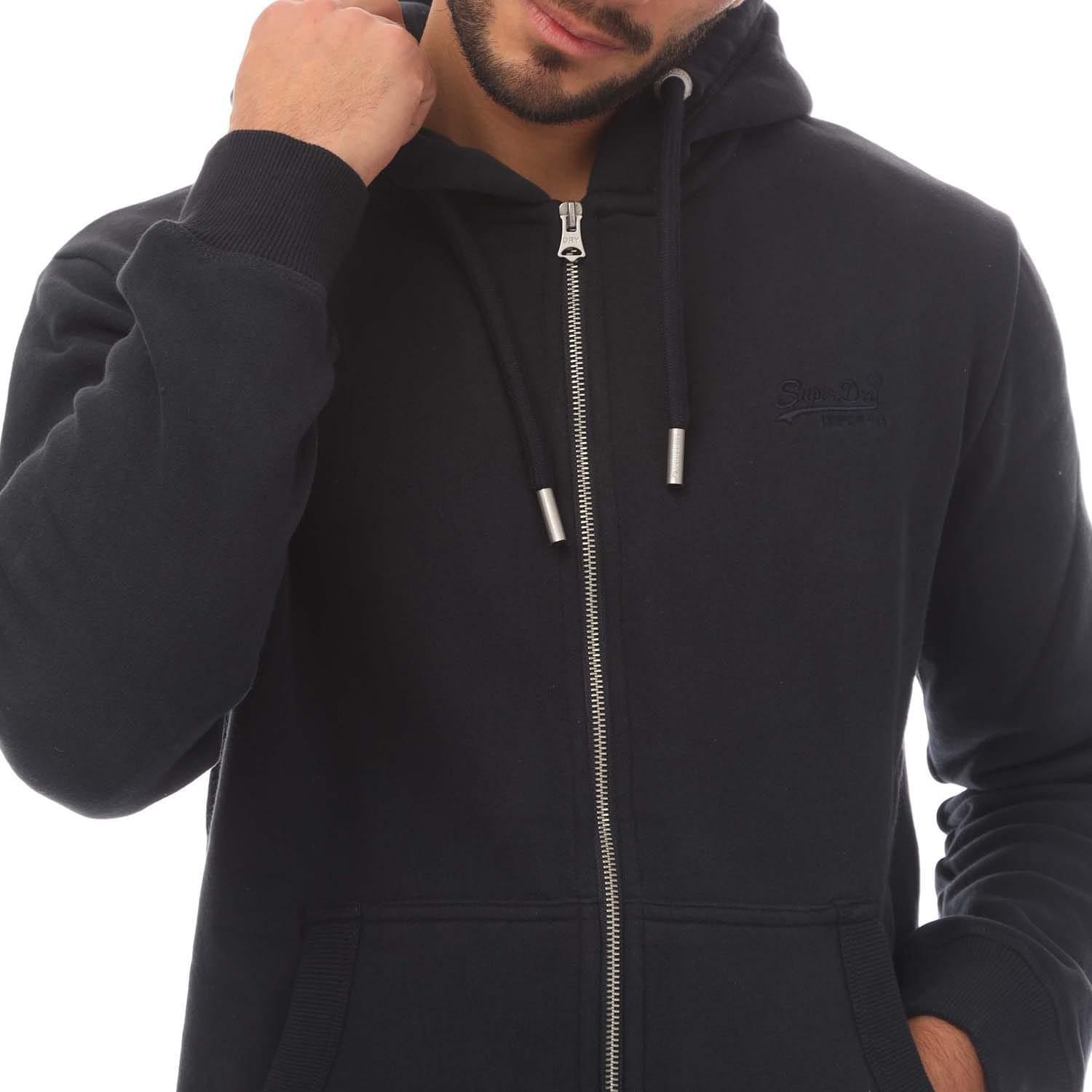 Mens Embroidered Logo Vintage Full Zip Hoodie (Navy) 3/3