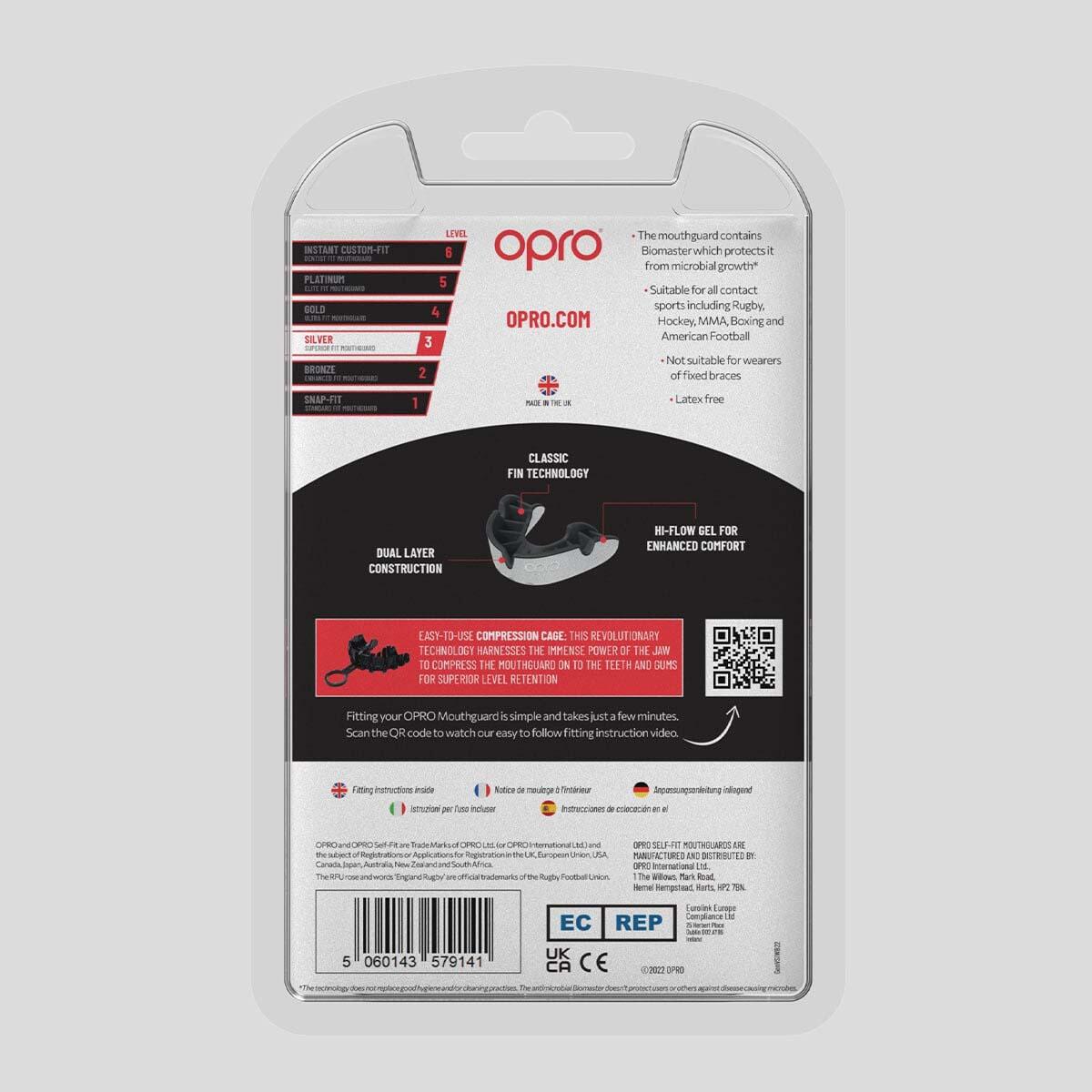 Paradenti Opro Argento Bianco/nero Adulto 5/7