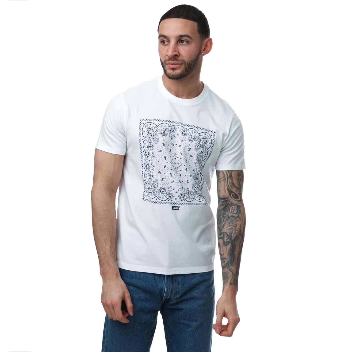 Mens Bandana Print Crew Neck TShirt (White) 1/3