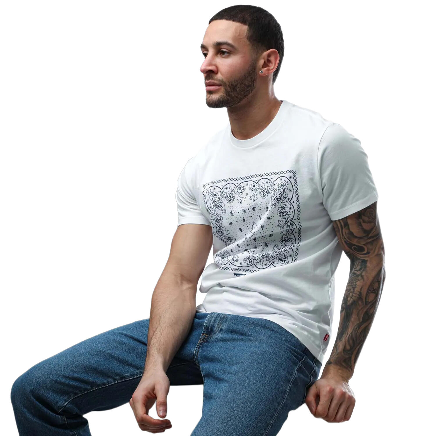 Mens Bandana Print Crew Neck TShirt (White) 3/3
