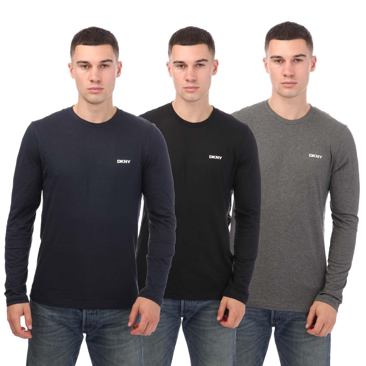 DKNY Mens Warrior LongSleeved TShirt (Pack of 3) (Navy/Grey/Black)