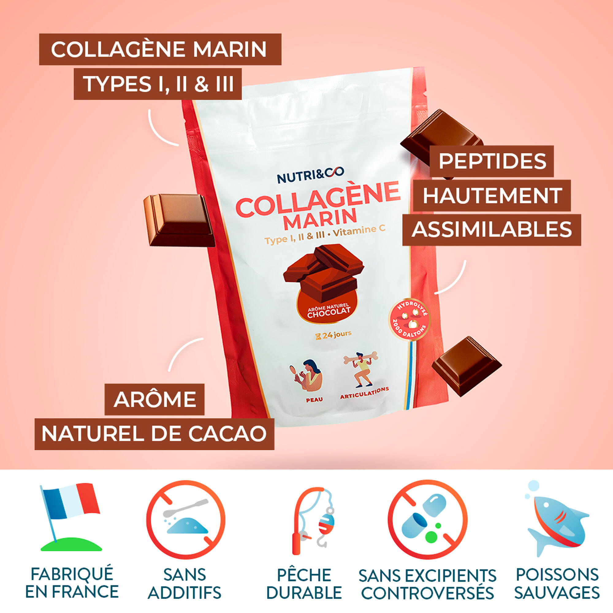 Collagène Marin - Santé et Prévention Articulaire - Goût Chocolat - 240g 3/5