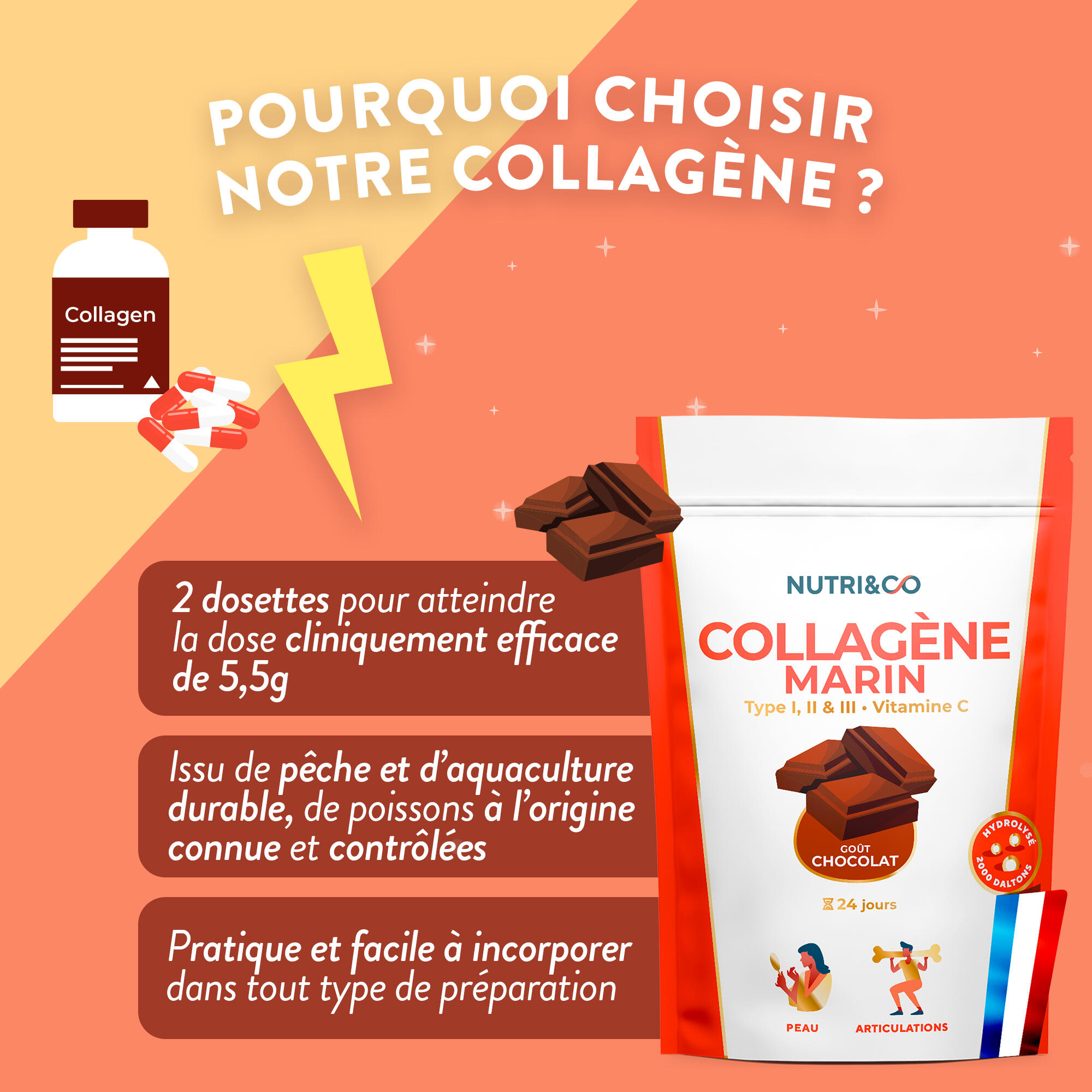 Collagène Marin - Santé et Prévention Articulaire - Goût Chocolat - 240g 5/5