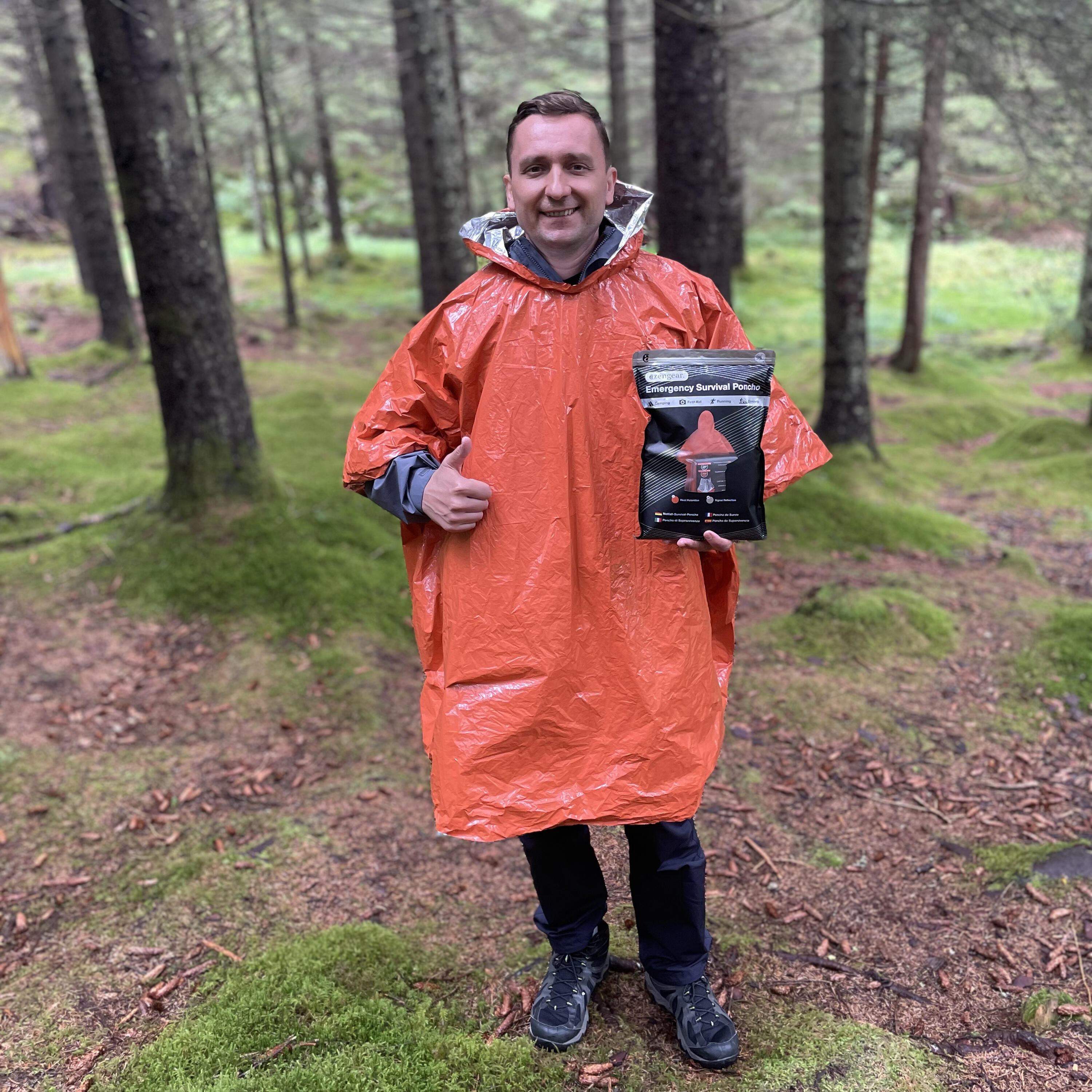 Reversible Emergency Survival Foil Poncho (4pc, Orange) - Waterproof Mylar 3/8