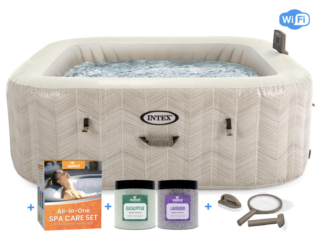 INTEX Intex PREMIUM PureSpa Chevron Deluxe Bubble Spa + Aquatural Care Set + WiFi
