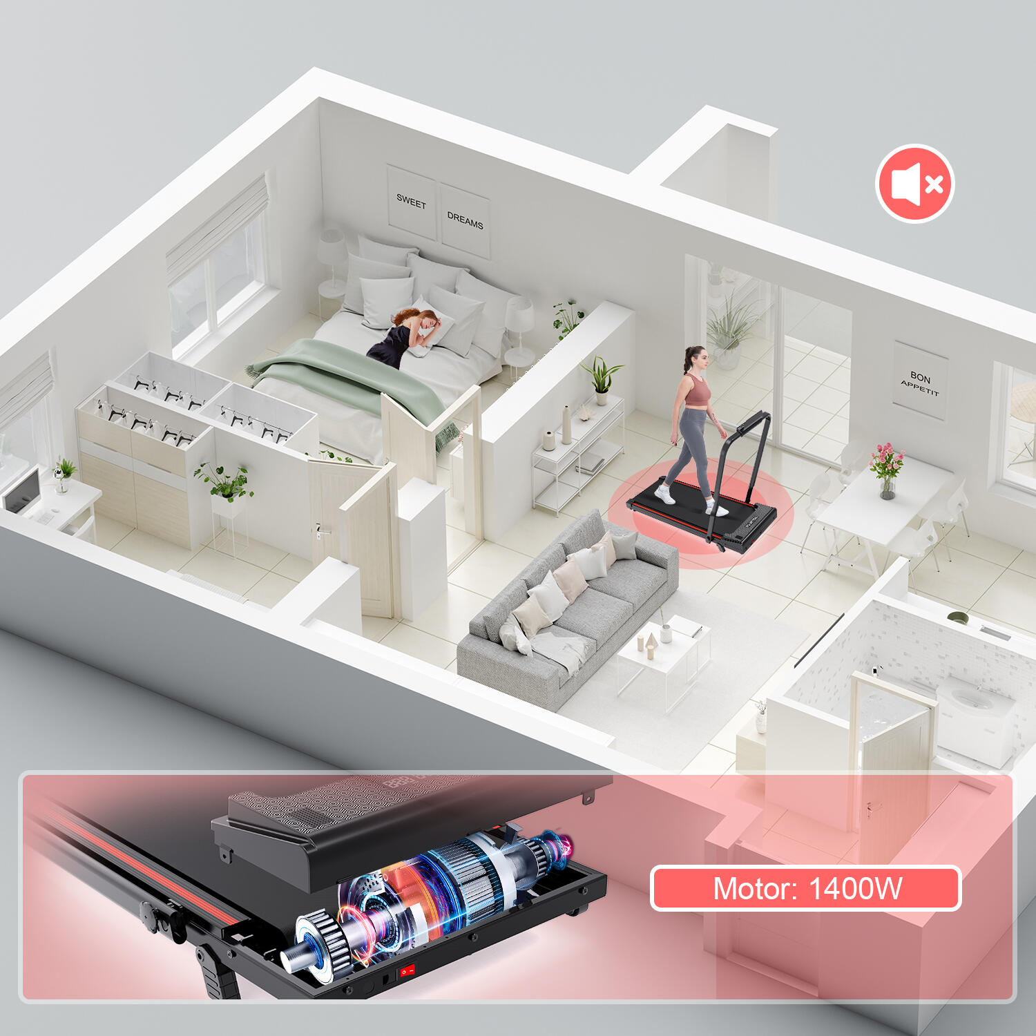 Loopband Opvouwbare-ZX2-Inclinatie 3.3%-1400W-12km/h-LED en afstandsbediening 4/7