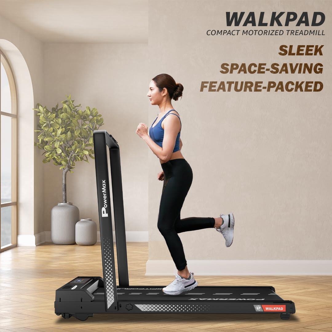 PowerMax Fitness WALKPAD (3HP Peak) Compact Motorized Treadmill for Home-Office use with Remote Control, Max User 110kg, Top Spe