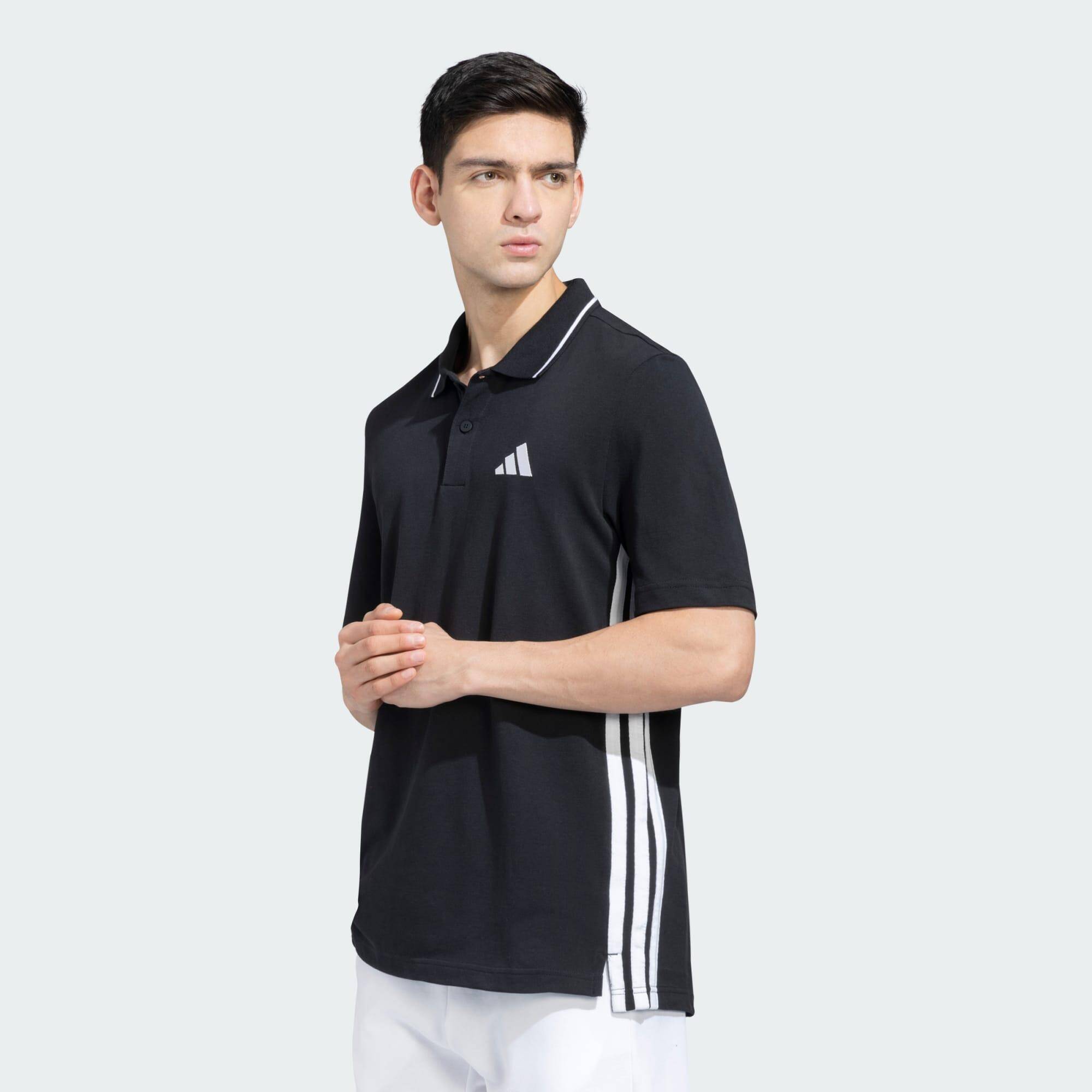 Adidas M 3S PQ PS Men Sports Polo Shirts Black -  2