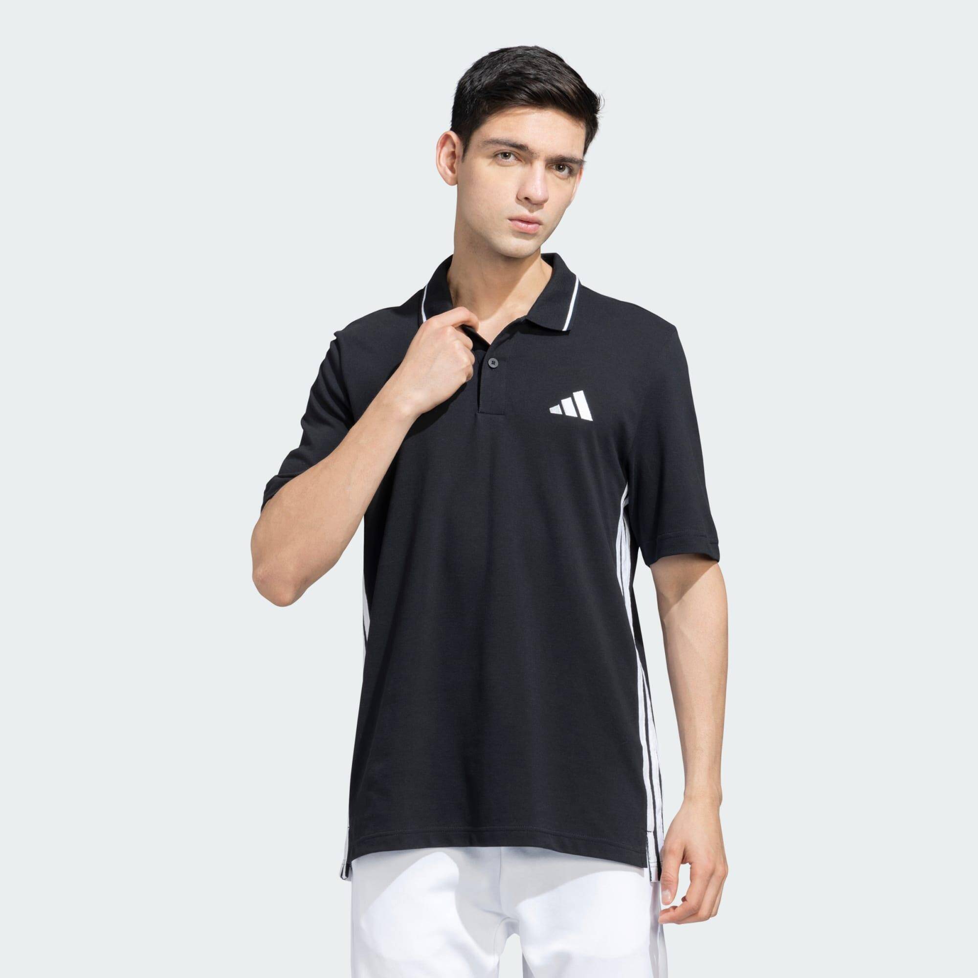 Adidas M 3S PQ PS Men Sports Polo Shirts Black -  1