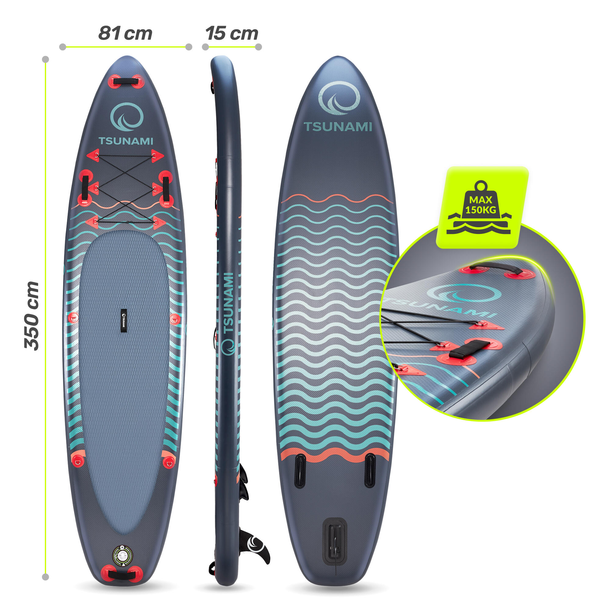 Deska SUP all-round stand up paddle pompowana do pływania TSUNAMI T03 350 cm 2/7