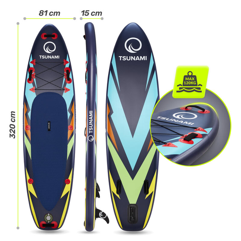 Deska SUP all-round stand up paddle pompowana do pływania TSUNAMI T08 320 cm