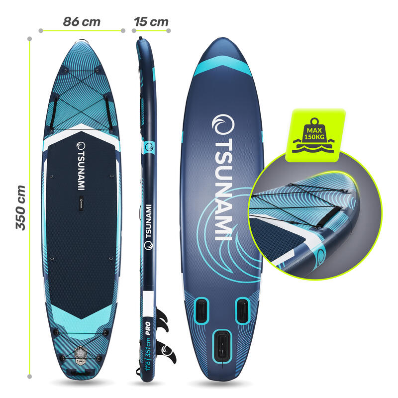 Placă SUP PRO stand up paddle gonflabilă pentru înot TSUNAMI T12 350 cm