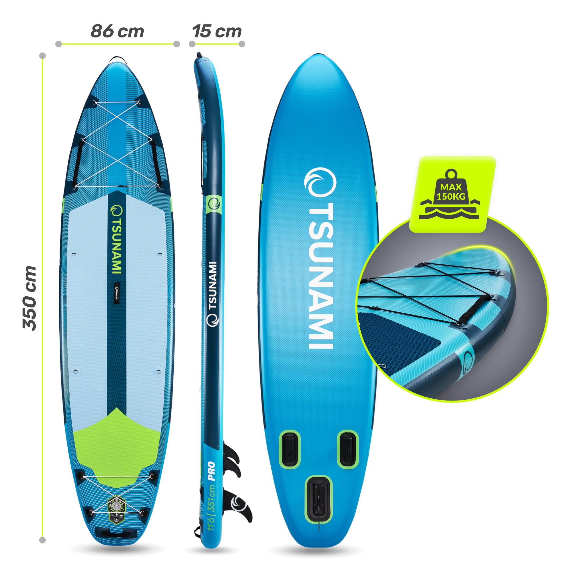 Deska SUP PRO stand up paddle pompowana do pływania all-round TSUNAMI T15 350 cm 2/7