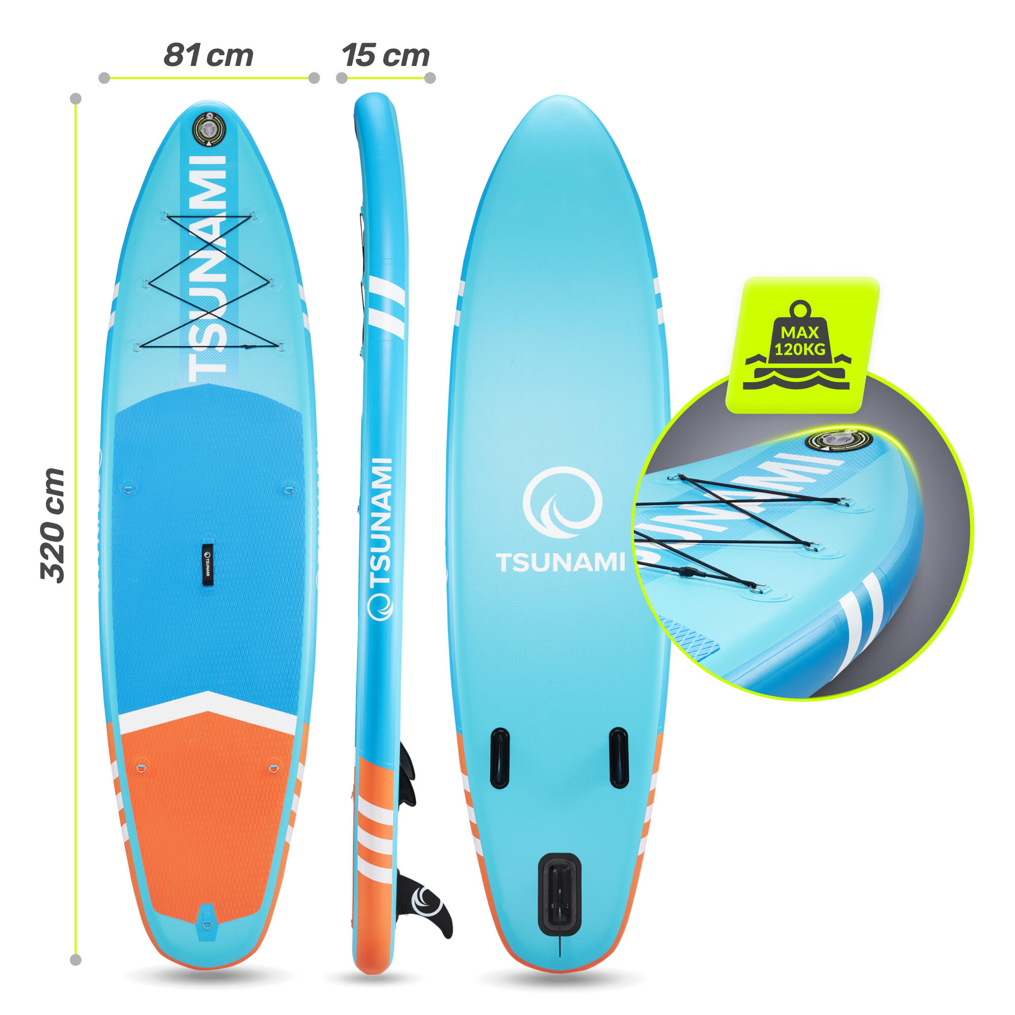 Planche de Stand Up Paddle Gonflable 320cm Maniable TSUNAMI Multicolore 2/7