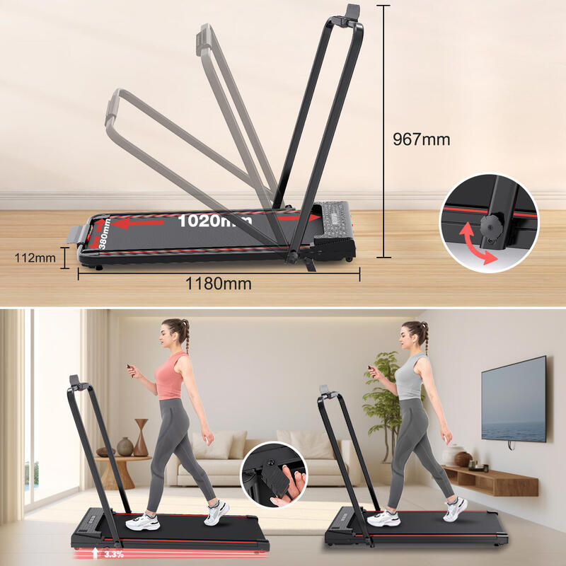 Tapis de Course Pliable-ZX2-Inclinaison 3.3%-1400W-12km/h-Télécommande