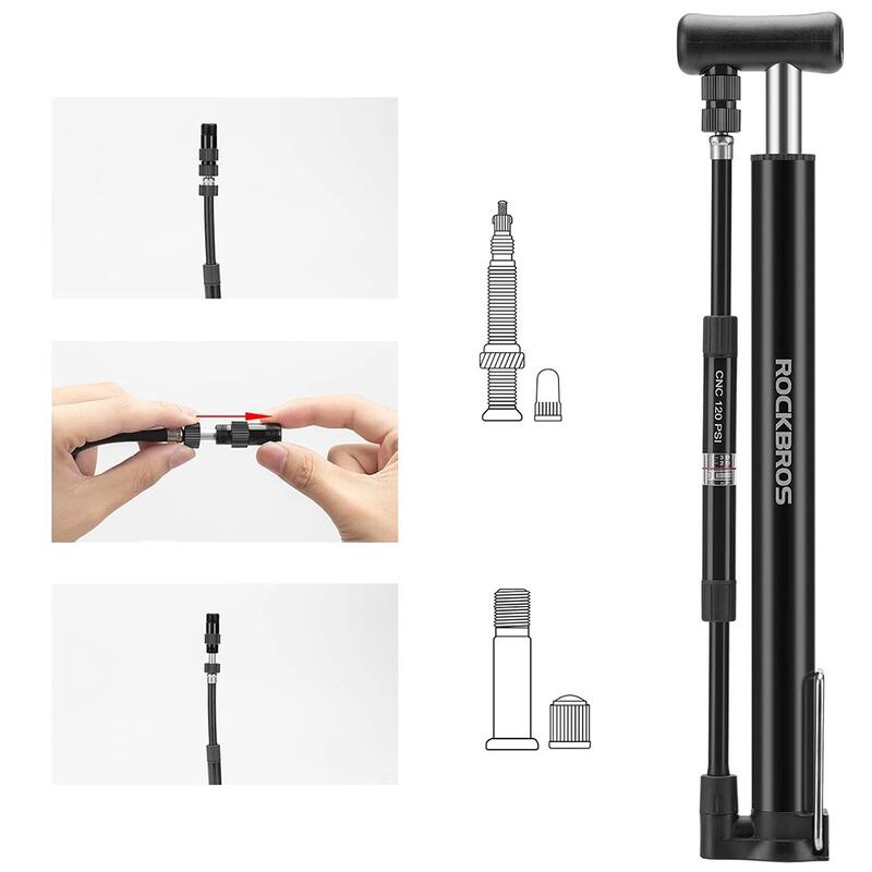 Pompa de picior bicicletă compatibilă valve, portabilă, negru