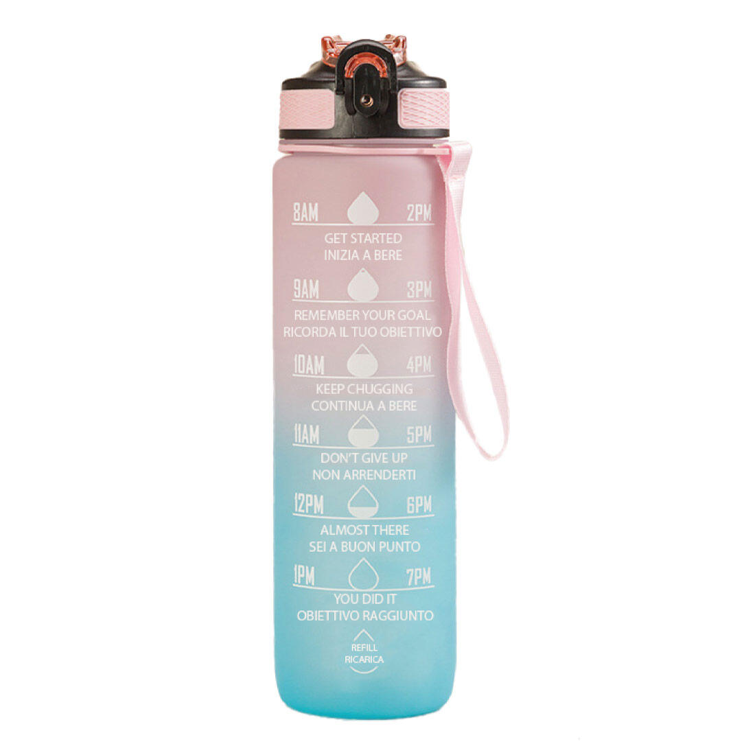 FITPADDY Borraccia Motivazionale 1 lt | rosa-azzurra | soft-touch | tappo ermetico